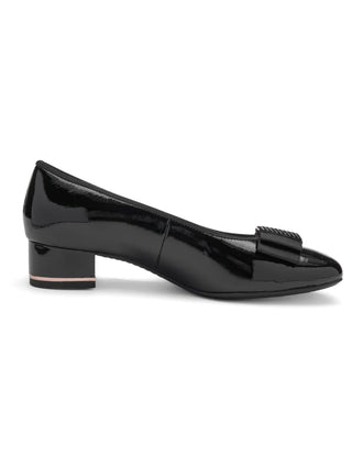 Garnet Women's Bow Block Heel Pump 35mm - Black Patent