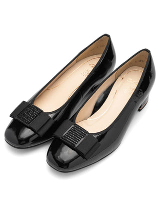 Garnet Women's Bow Block Heel Pump 35mm - Black Patent