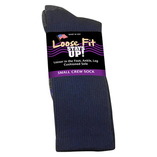 Loose Fit Stays Up Cotton Casual Crew Socks - Navy