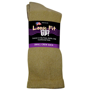 Loose Fit Stays Up Cotton Casual Crew Socks - Tan