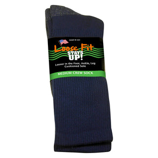 Loose Fit Stays Up Cotton Casual Crew Socks - Navy