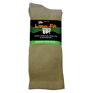 Loose Fit Stays Up Cotton Casual Crew Socks - Tan