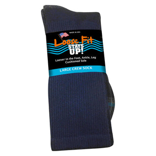 Loose Fit Stays Up Cotton Casual Crew Socks - Navy