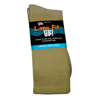 Loose Fit Stays Up Cotton Casual Crew Socks - Tan