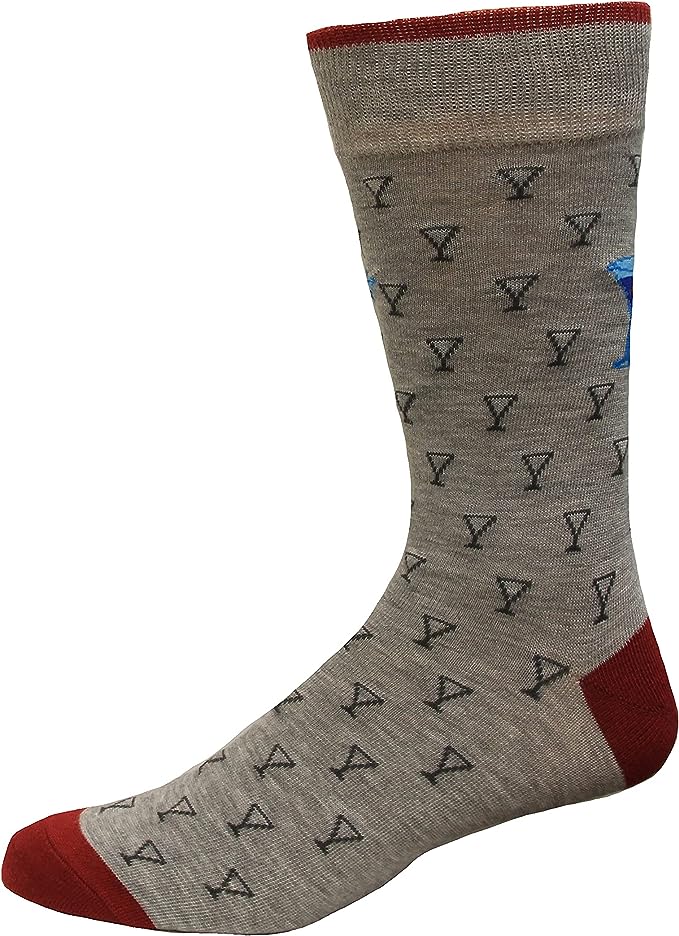 Rockport Men's Martini Glass Crew Socks 1 Pair, Grey Heather, Men's US: 8-12 / EU: 41-45