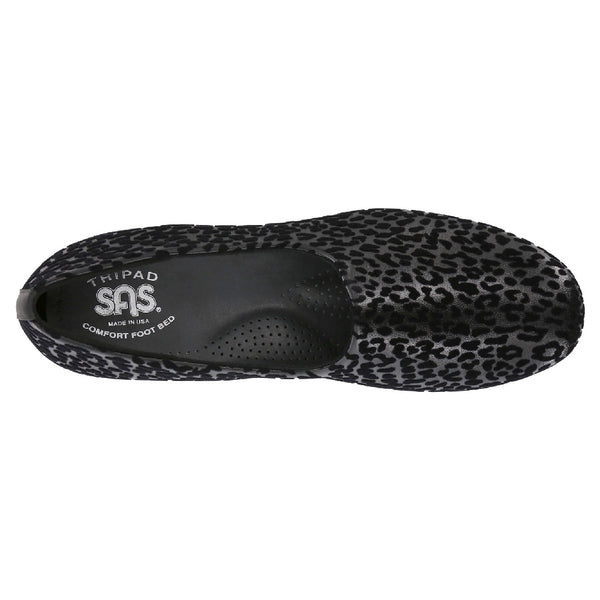 sas womens fabric slip on shoe bliss black leopard