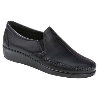 sas womens wide leather slip on wedge dream black