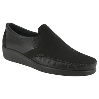 sas womens wide leather slip on wedge dream black nubuck