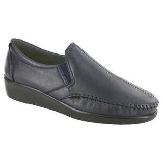 sas womens wide leather slip on wedge dream navy