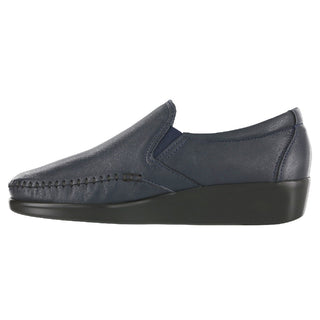 sas womens wide leather slip on wedge dream navy