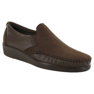 sas womens wide leather slip on wedge dream brown nubuck