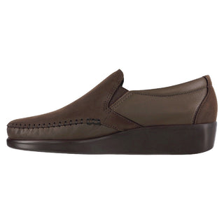 sas womens wide leather slip on wedge dream brown nubuck