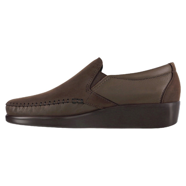 sas womens wide leather slip on wedge dream brown nubuck