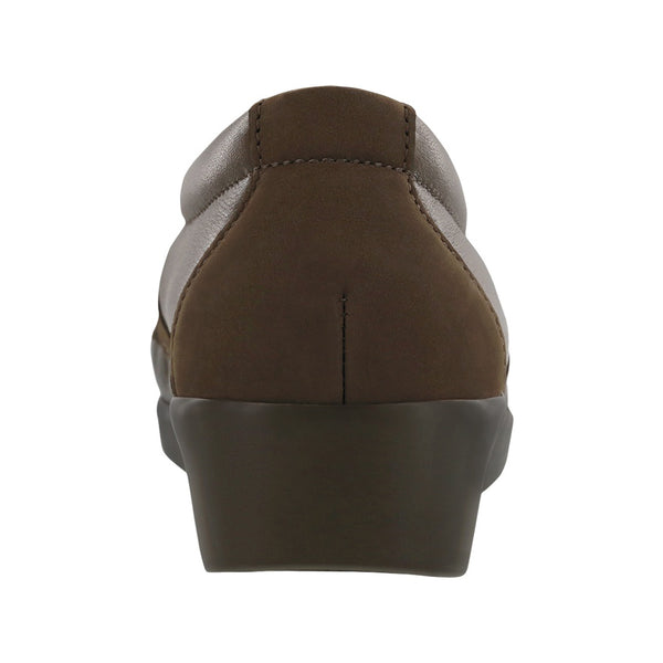 sas womens wide leather slip on wedge dream brown nubuck