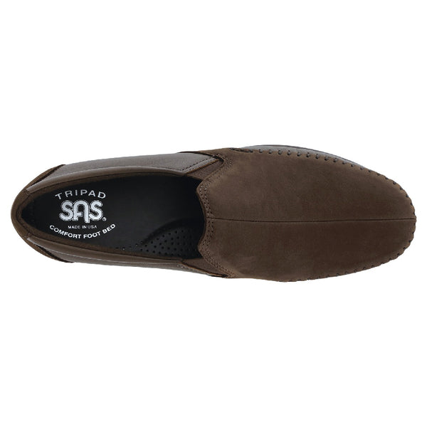 sas womens wide leather slip on wedge dream brown nubuck