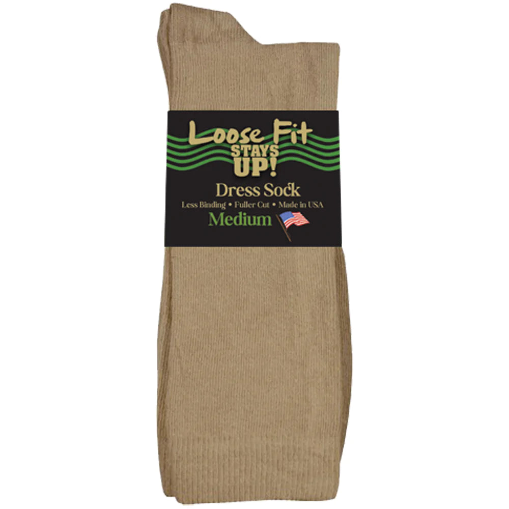 Loose Fit Stays Up Mid-Calf Dress Socks Tan / Medium Loose Fit Stays Up Mid-Calf Dress Socks Tan / Medium
