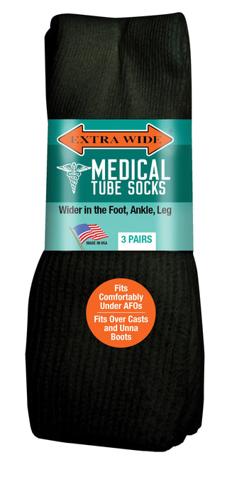Buy black Extra Wide Medical Tube Socks 3-PK